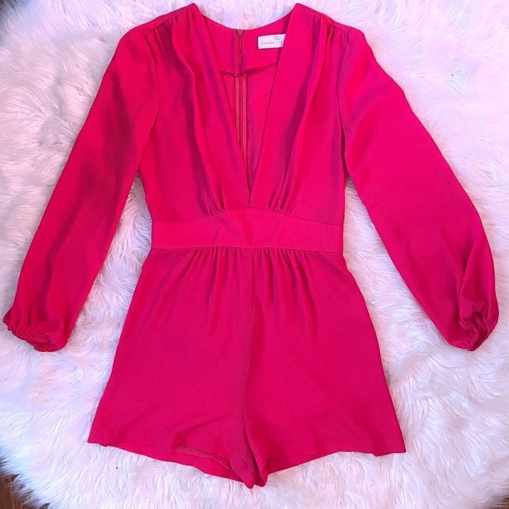 Amanda Uprichard x REVOLVE Hot Pink Long Sleeve Wrap Top Jumpsuit ROMPER XS - Picture 2 of 6